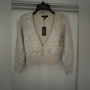 Express Sequin Cropped Cardigan Sweater NWT Beige Sparkle Medium